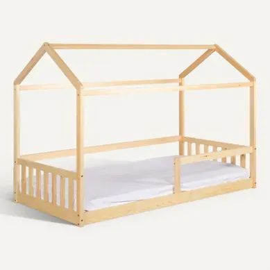 Lit cabane 90x190 cm en pin massif avec sommier RUBY naturel vue 3/4