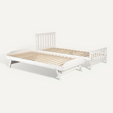 Lit gigogne 2 x 90x190 cm en pin massif avec sommiers SOLINE blanc vue 3/4