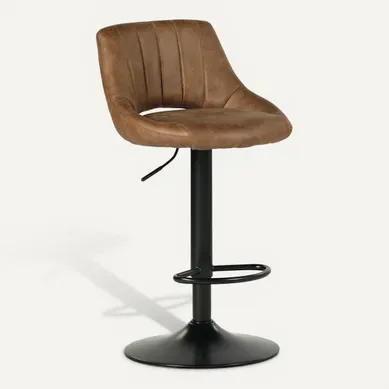 Lot de 2 tabourets de bar pivotants H.61,5cm et up&down AFRA tissu marron vintage vue 3/4