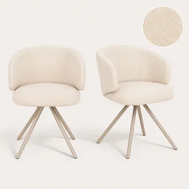 Lot de 2 chaises pivotantes ADELE tissu beige Lot de 2 chaises pivotantes ADELE tissu beige vue 3/4