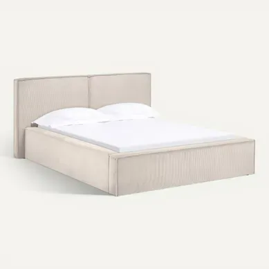 Lit coffre 160x200 cm velours côtelé beige EZRA Lit coffre 160x200 cm velours côtelé beige EZRA vue 3/4