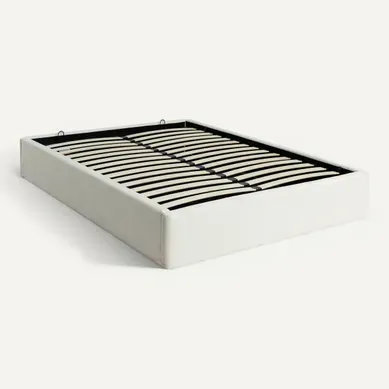 Lit coffre 140x190 cm velours côtelé blanc PARMA Lit coffre 140x190 cm velours côtelé blanc PARMA vue 3/4