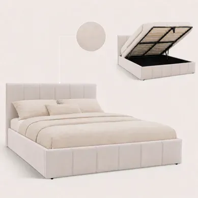 Lit coffre 140x190 cm tissu velours beige MAEVA Lit coffre 140x190 cm tissu velours beige MAEVA vue 3/4