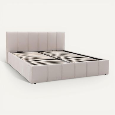 Lit coffre 160x200 cm tissu velours beige MAEVA vue 3/4