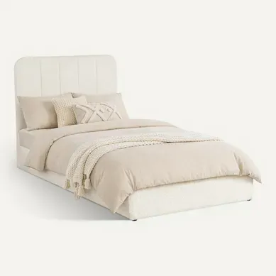 Lit coffre 90x190 cm bouclette blanche ANNA vue 3/4
