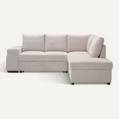 Canapé d'angle convertible LAURENCE droit tissu beige vue de face