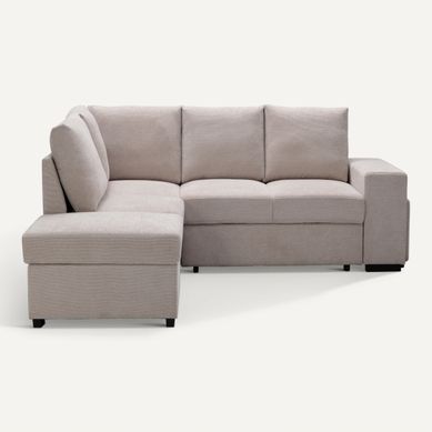 Canapé d'angle convertible LAURENCE gauche tissu beige vue de face