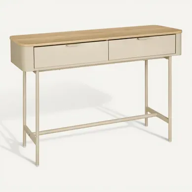 Console L.110 cm 2 tiroirs DANIELLE imitation chêne et beige Console L.110 cm 2 tiroirs DANIELLE imitation chêne et beige vue 3/4