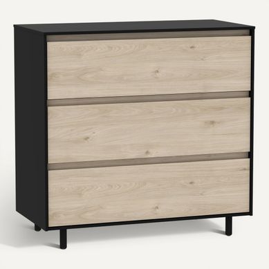 Commode 3 tiroirs L. 80 cm GALENA imitation chêne et noir vue 3/4