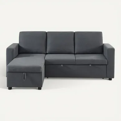 Canapé d'angle convertible méridienne réversible TYLER tissu gris foncé Canapé d'angle convertible méridienne réversible TYLER tissu gris foncé vue de face