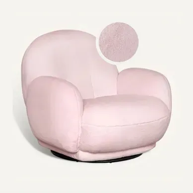Fauteuil pivotant MIMI tissu doux rose cocooning - Rotation 360 Fauteuil pivotant MIMI tissu doux rose cocooning - Rotation 360 vue 3/4