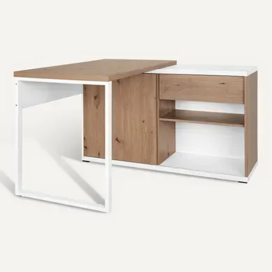 Bureau d'angle RYAN imitation chêne et blanc Bureau d'angle RYAN imitation chêne et blanc vue 3/4
