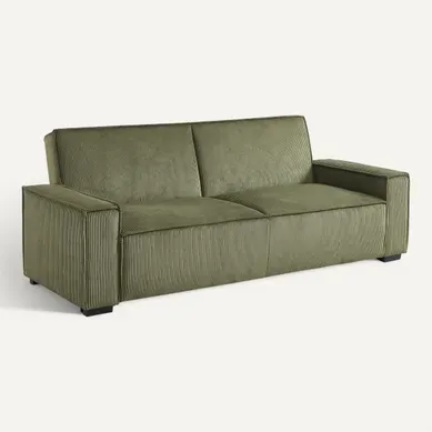 Banquette-lit 3 places JILL tissu kaki vue 3/4
