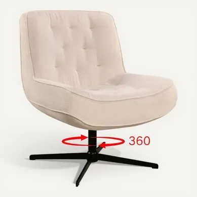Fauteuil pivotant 360 PAKEO en velours côtelé beige Fauteuil pivotant 360 PAKEO en velours côtelé beige vue 3/4