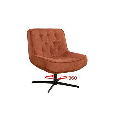 Fauteuil pivotant 360 PAKEO en velours côtelé terra cotta vue 3/4