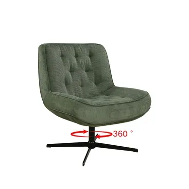 Fauteuil pivotant 360 PAKEO en velours côtelé vert kaki Fauteuil pivotant 360 PAKEO en velours côtelé vert kaki vue 3/4
