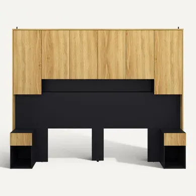 Tête de lit avec rangements 140/160 cm OLIVIA imitation chêne et noir vue de face