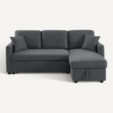 Canapé d'angle convertible méridienne réversible KIM en tissu gris Canapé d'angle convertible méridienne réversible KIM en tissu gris vue de face