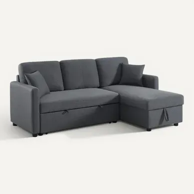 Canapé d'angle convertible méridienne réversible KIM en tissu gris Canapé d'angle convertible méridienne réversible KIM en tissu gris vue 3/4