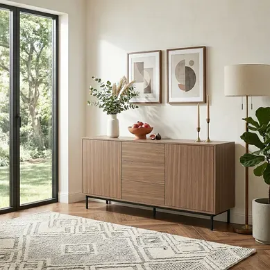 Buffet 2 portes 3 tiroirs L. 160 cm VICTOR imitation noyer Buffet 2 portes 3 tiroirs L. 160 cm VICTOR imitation noyer vue d'ambiance 1