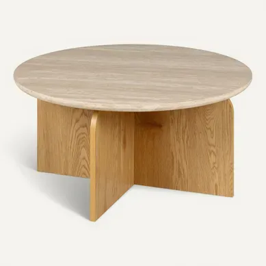 Table basse AZILYS Imitation chêne et travertin Table basse AZILYS Imitation chêne et travertin vue 3/4