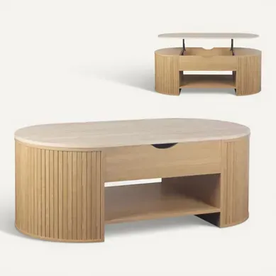 Table basse avec plateau relevable MISTI imitation chêne et travertin Table basse avec plateau relevable MISTI imitation chêne et travertin vue 3/4