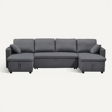 Canapé d'angle panoramique convertible COFFEE en tissu gris Canapé d'angle panoramique convertible COFFEE en tissu gris vue de face