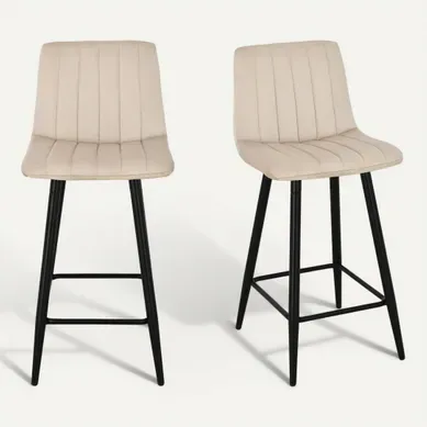 Lot de 2 tabourets de bar H.66 cm VELUTTO beige vue 3/4