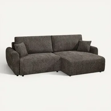 Canapé d'angle convertible méridienne réversible ORSO en tissu texturé marron Canapé d'angle convertible méridienne réversible ORSO en tissu texturé marron vue 3/4
