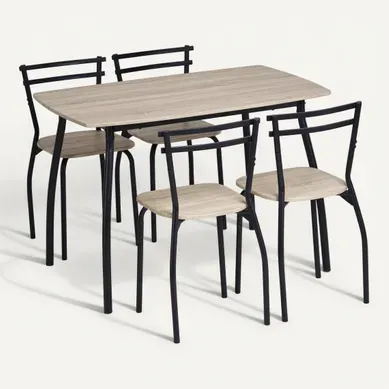 Coin repas table + 4 chaises RICK Imitation chêne / noir Coin repas table + 4 chaises RICK Imitation chêne / noir vue 3/4