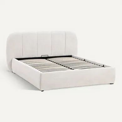 Lit coffre 140x190 cm JULES tissu bouclette beige vue 3/4
