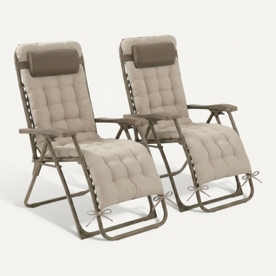 Lot De 2 Chaises Pliantes Zéro Gravité Taupe Avec Coussin Lot De 2 Chaises Pliantes Zéro Gravité Taupe Avec Coussin