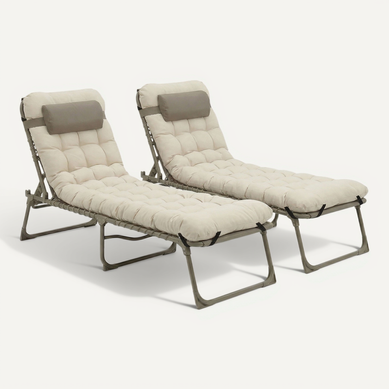 Lot De 2 Chaises Longues Pliantes Taupe, Coussin Déperlant Lot De 2 Chaises Longues Pliantes Taupe, Coussin Déperlant