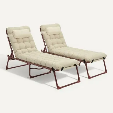 Lot De 2 Chaises Longues Pliantes Terracotta, Coussin Déperlant Lot De 2 Chaises Longues Pliantes Terracotta, Coussin Déperlant