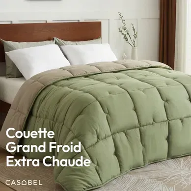 Couette Très Chaude 140x200cm, 1 Personne, Vert Sauge Et Kaki