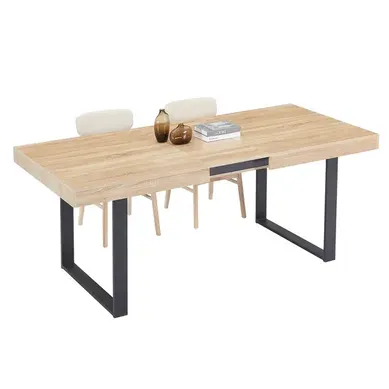Table À Manger Extensible, 6 À 8 Personnes, Bois Clair Et Noir