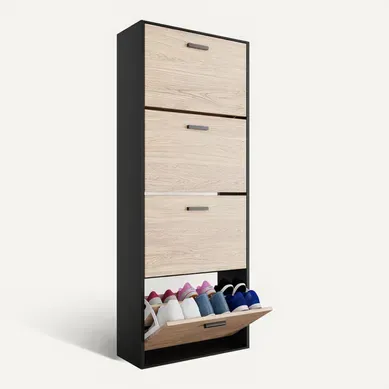 Meuble Rangement Chaussure 24 Paires - Pour Entree Couloir - 60x24x150 Cm - Noir Bois Clair Meuble Rangement Chaussure 24 Paires - Pour Entree Couloir - 60x24x150 Cm - Noir Bois Clair