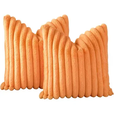 Housses De Coussin 45x45cm, Lot De 2, Fermeture Éclair Dissimulée, Velours Simple Face, Orange Housses De Coussin 45x45cm, Lot De 2, Fermeture Éclair Dissimulée, Velours Simple Face, Orange