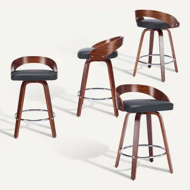 Lot De 4 Tabouret De Bar Pivotant, Siège 63 Cm De Haut, Pieds En Bois Massif, Noir