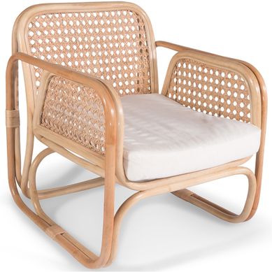 Fauteuil En Rotin Avec Accoudoirs, Design Boho Bali - Leta Blanc Fauteuil En Rotin Avec Accoudoirs, Design Boho Bali - Leta Blanc