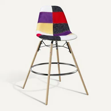 Tabouret De Bar - Rembourrage Patchwork - Design Scandinave Et Pieds En Bois - Elskar Multicolore