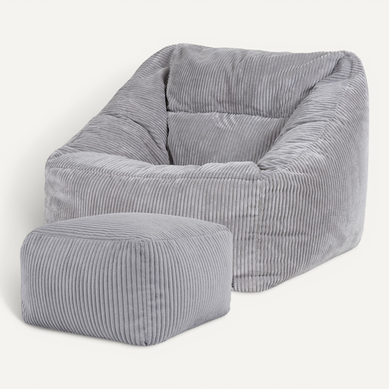 Pouf Fauteuil Morgan Avec Repose-pied Carré Velours Côtelé Gris Clair 100 X 88 cm Pouf Fauteuil Morgan Avec Repose-pied Carré Velours Côtelé Gris Clair 100 X 88 cm