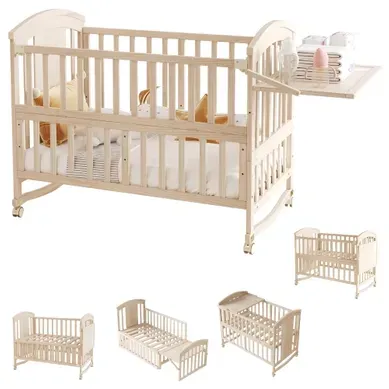 Lit Bébé 120cm(extensible De 40cm)-en Bois Massif-avec Table à Langer-naturel