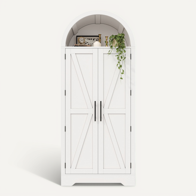 Meuble D’appoint Arc 170cm Avec Portes, étagères Et Espace Ouvert, Blanc Meuble D’appoint Arc 170cm Avec Portes, étagères Et Espace Ouvert, Blanc