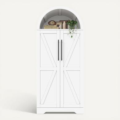 Meuble D’appoint Arc 165cm Avec Portes, étagères Et Espace Ouvert, Blanc Meuble D’appoint Arc 165cm Avec Portes, étagères Et Espace Ouvert, Blanc