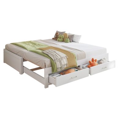 Lit Gigogne 90/180x190 Cm Avec 2 Tiroirs, Blanc Lit Gigogne 90/180x190 Cm Avec 2 Tiroirs, Blanc