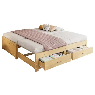 Lit Gigogne 90/180x190 Cm Avec 2 Tiroirs, Bois Lit Gigogne 90/180x190 Cm Avec 2 Tiroirs, Bois