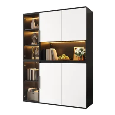 Vitrine Avec LED Et Vitrine Et 4 Portes, Noir Et Blanc Vitrine Avec LED Et Vitrine Et 4 Portes, Noir Et Blanc