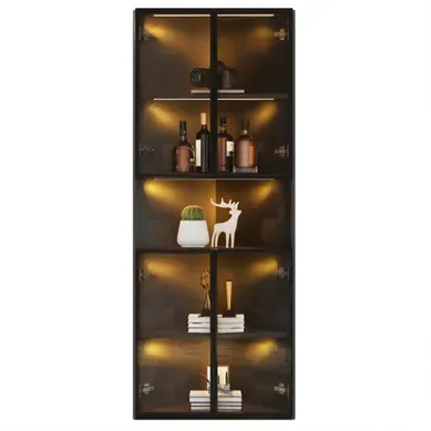 Vitrine D’angle 160cm Avec LED Et Verre Trempé, Noir Vitrine D’angle 160cm Avec LED Et Verre Trempé, Noir