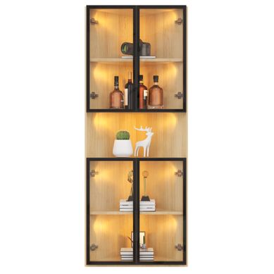 Vitrine D’angle 160cm Avec LED Et Verre Trempé, Bois Chêne Vitrine D’angle 160cm Avec LED Et Verre Trempé, Bois Chêne